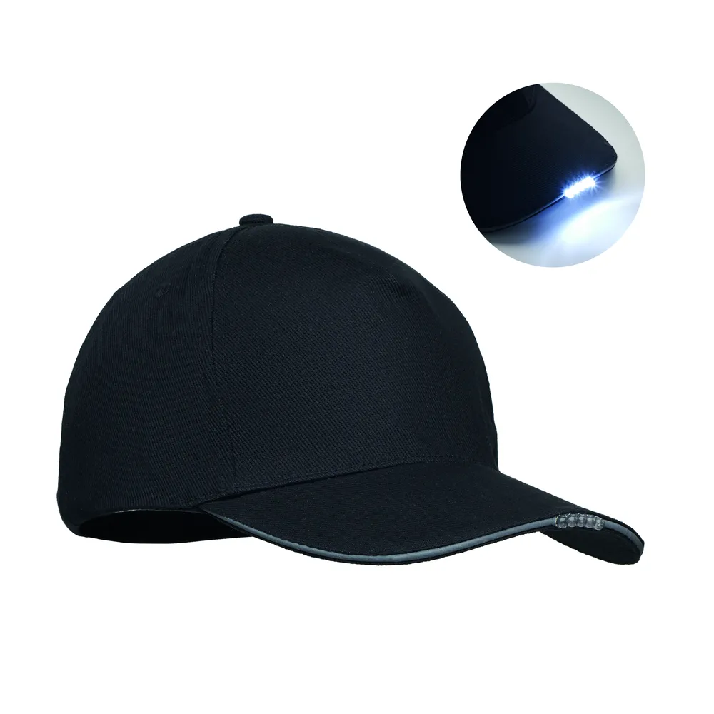 Luzcap · 5 panelen LED baseballpet katoe – Zwart