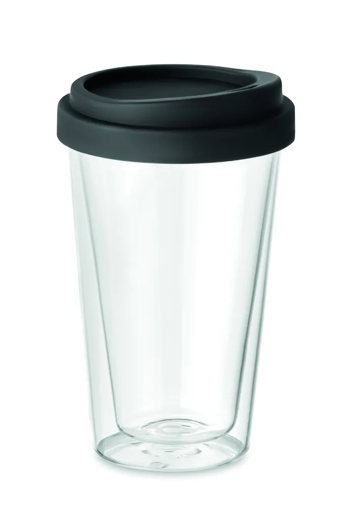 Bielo Tumbler · Dubbelwandig glas met deksel – Zwart