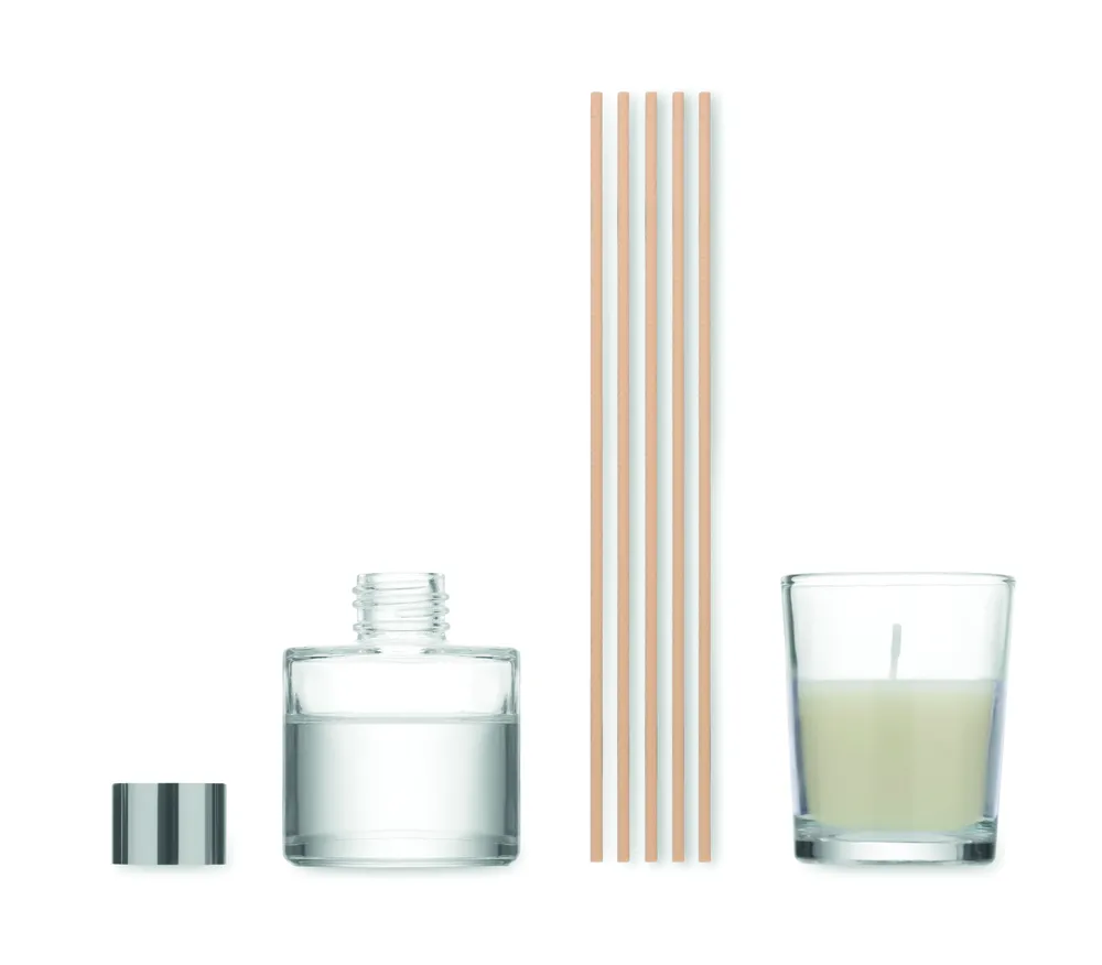 Muska Set · Vanille diffuser & kaarsenset – Transparant