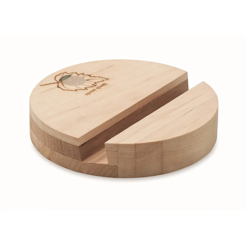 Grow Round Stand · Berkenhouten telefoonhouder – Hout