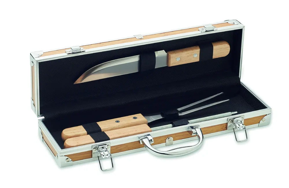 Tooldera · Roestvrij stalen barbecue geree – Hout