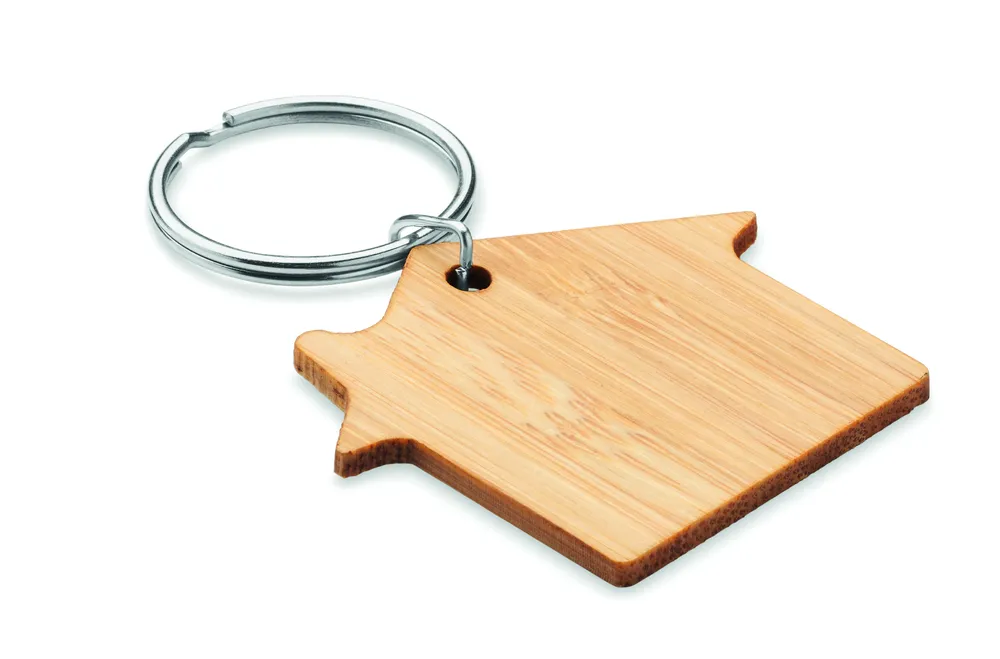 Houseboo · Huisvorm bamboe sleutelhanger – Hout