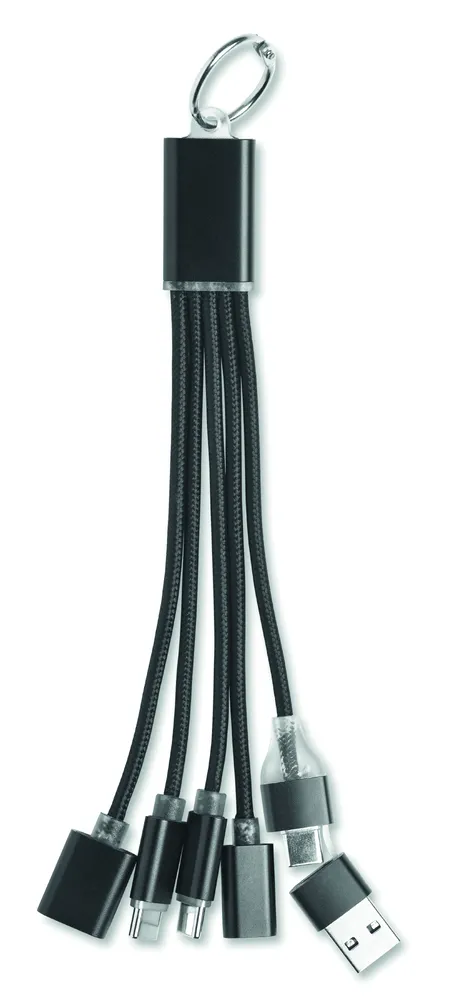 Hublue · 5-in-1 laadkabel sleutelhanger – Zwart