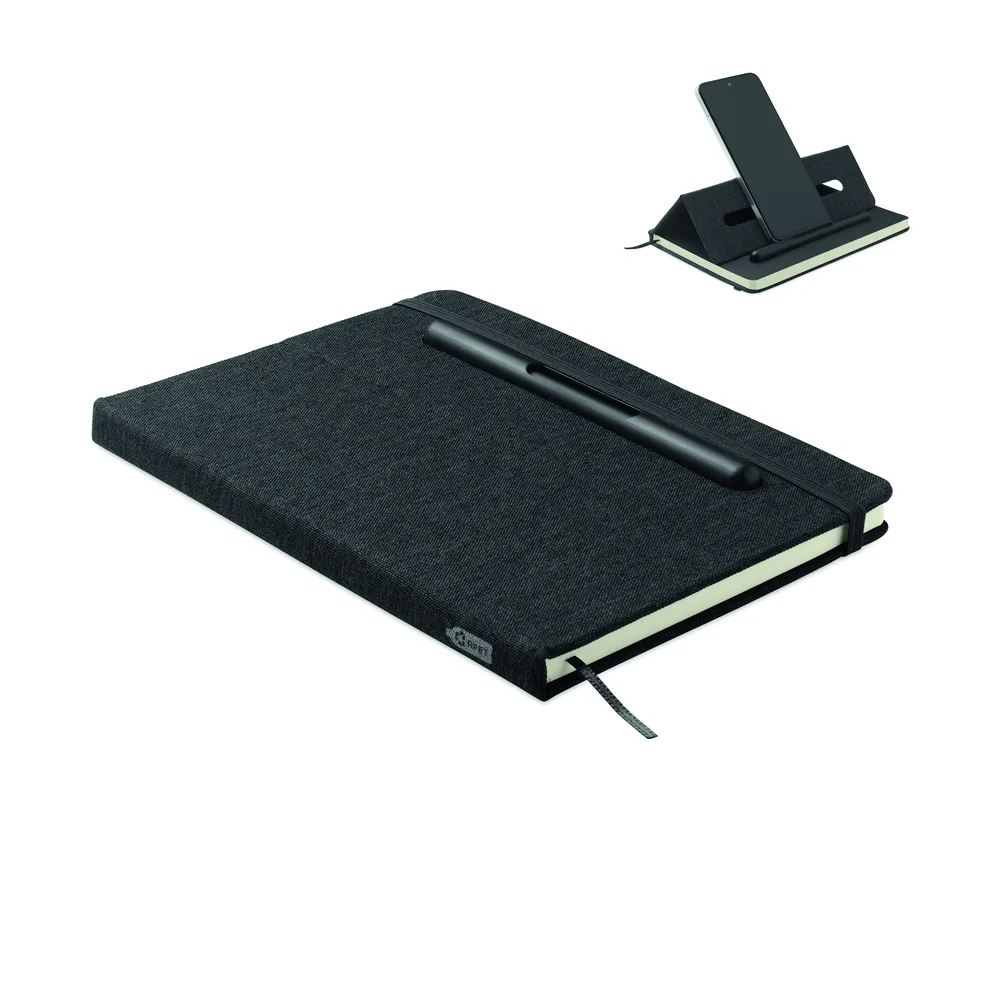 Rinbook · A5 notitieboek telefoonhouder – Zwart