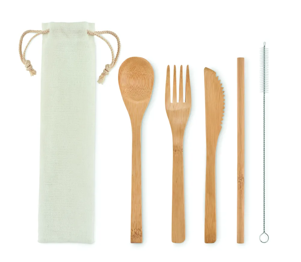 Setstraw · Bamboe bestekset met rietje – Beige