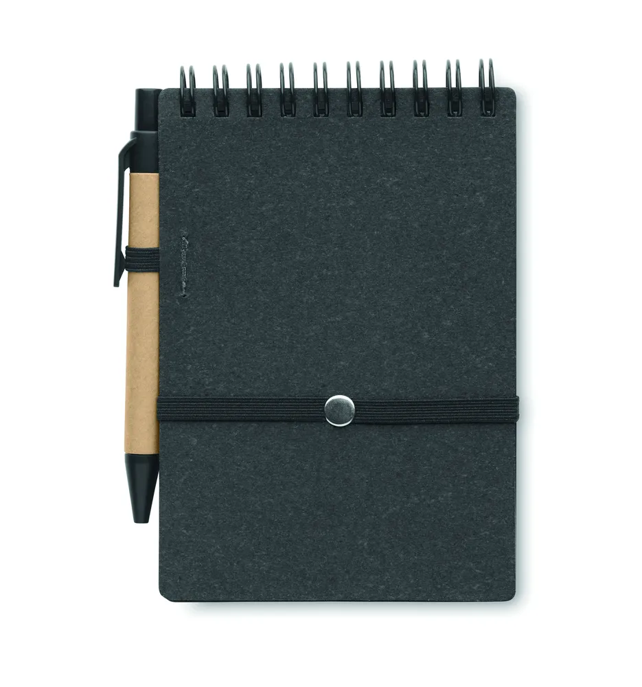 Notie · B7 Gerecycled notitieboek met balp – Steengrijs