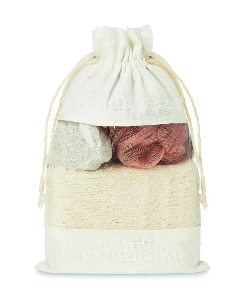 Cuida Set · Badset in katoenen pouch – Beige