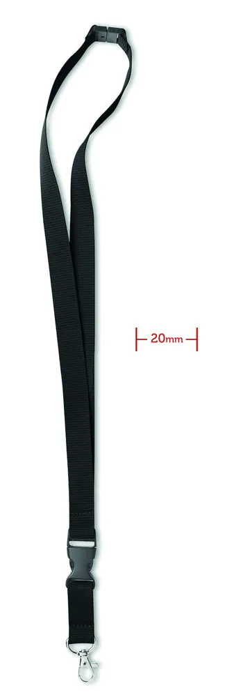 Lanyard, metalen haak. 20 mm – Zwart