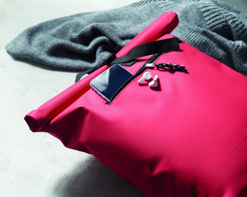 Irea · 600D polyester rolltop rugzak – Rood