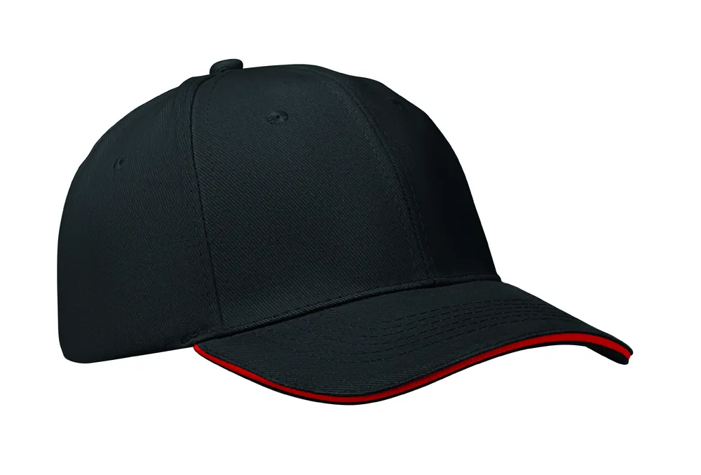 Buffalo · 6 panelen baseballpet 260g/m² – Zwart/rood