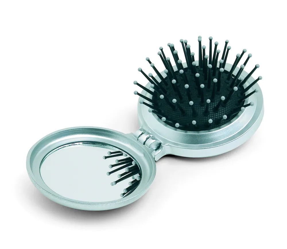 B Beauty · Opvouwbare borstel met spiegel – Zilver