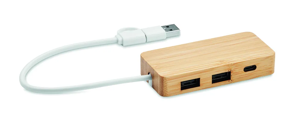 Hubbam · Bamboe USB hub 3 poorten – Hout