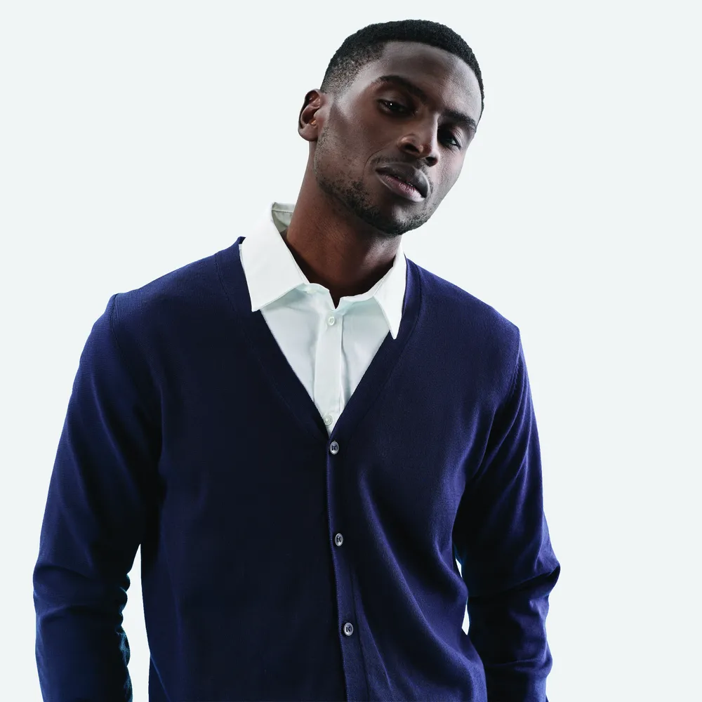 Golden Men V-Neck Cardigan – Marine
