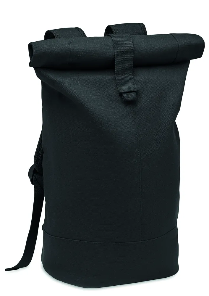 Zurich Roll · Rolltop gewassen canvas rugzak – Zwart