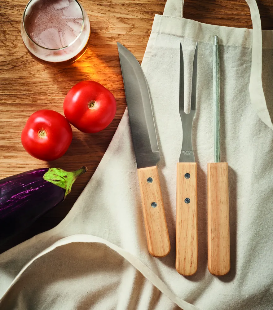 Tooldera · Roestvrij stalen barbecue geree – Hout